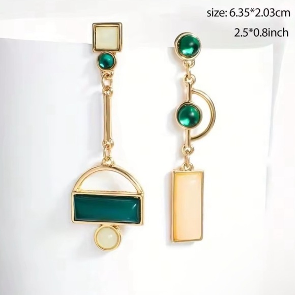 Anthropologie Gold and Green Asymmetrical Geometric Earrings - Picture 7 of 11
